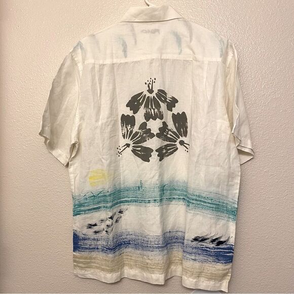 ROAD mens Cotton linen blend Short Sleeve button up Shirt coastal beachy -M - Picture 2 of 9